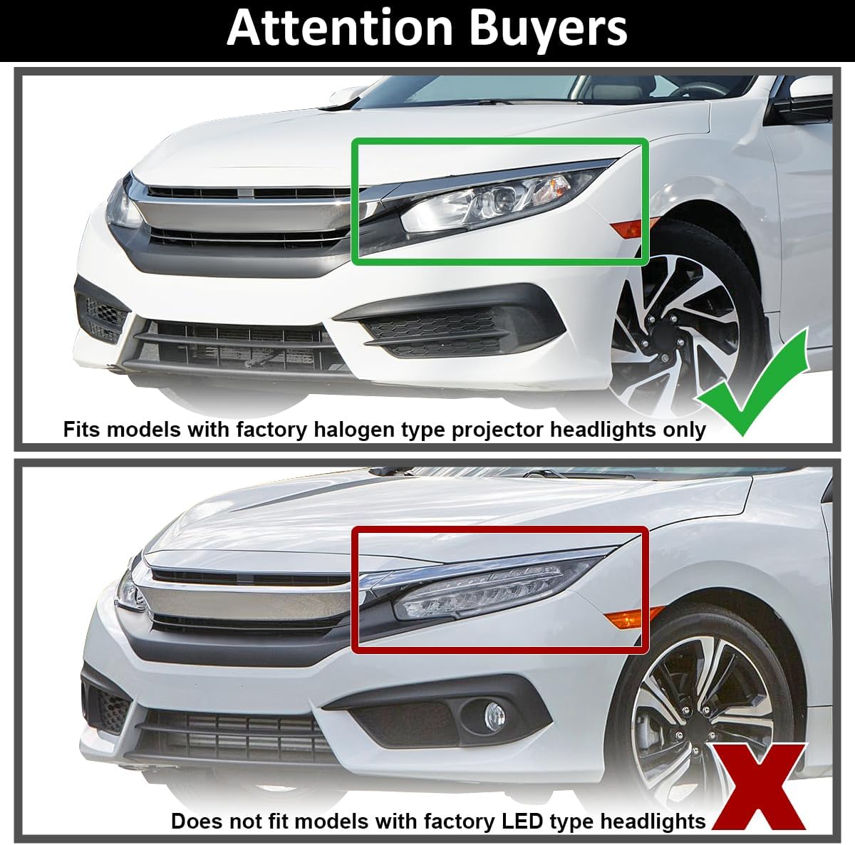 SPEC-D TUNING Black Smoke LED Strip Projector Headlights Compatible with 2016-2021 Honda Civic 10th Gen Halogen Models, Left + Right Pair Headlamps Assembly