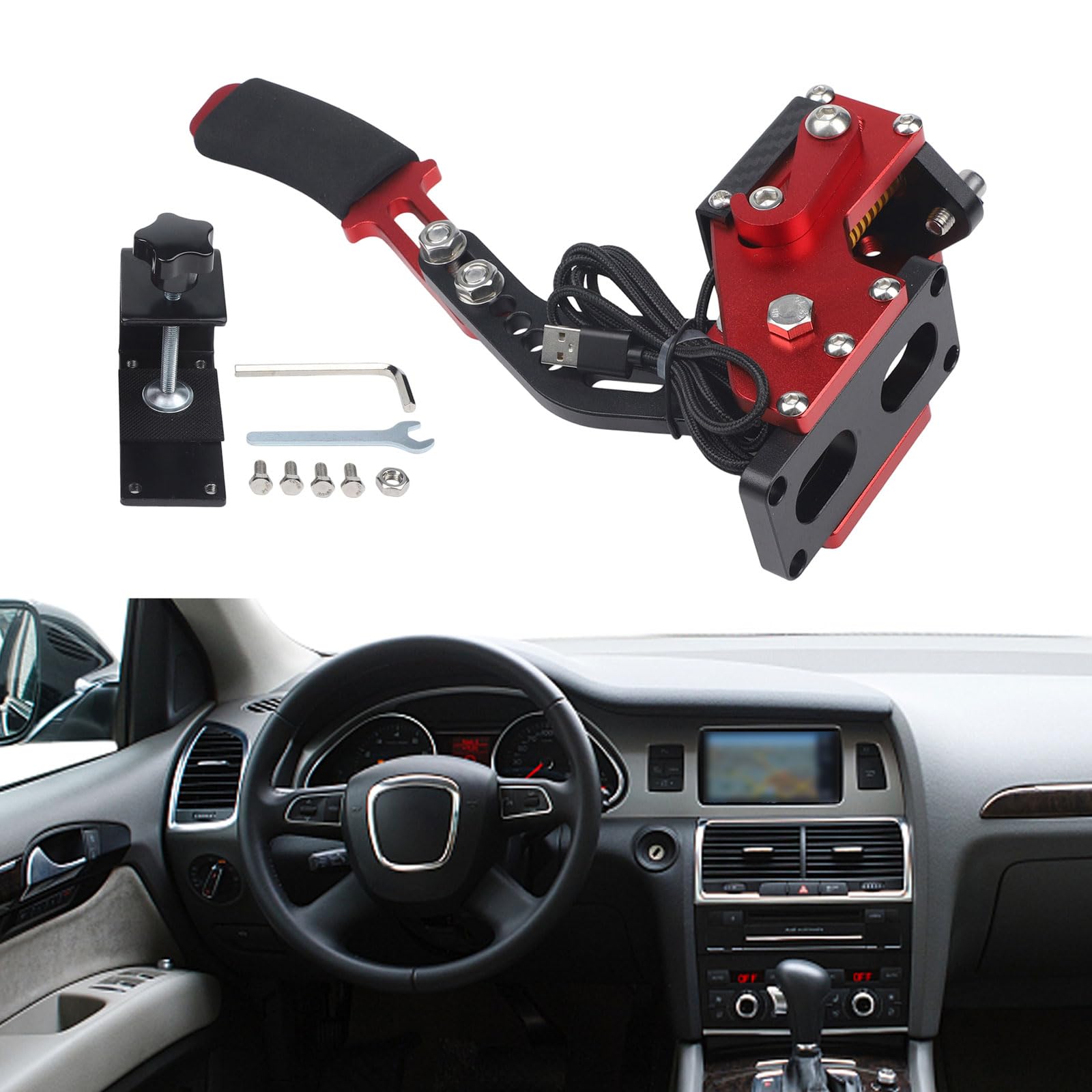 Accarugty USB-Handbremse mit Hall-Sensor und einstellbarer Federspannung, kompatibel mit G27/G29/G920, Aluminium-Rallye-Simulation (schwarz)