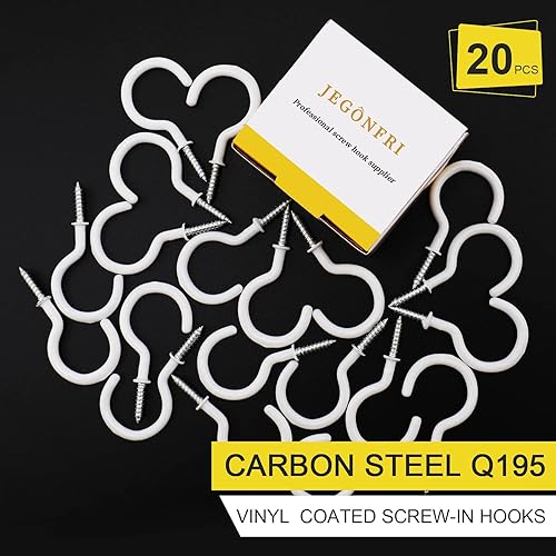 Miniatura 10 de Paquete de 30 ganchos de techo, ganchos de rosca recubiertos de vinilo de 2 pulgadas, ganchos colgantes para plantas y cestas de flores, ganchos de