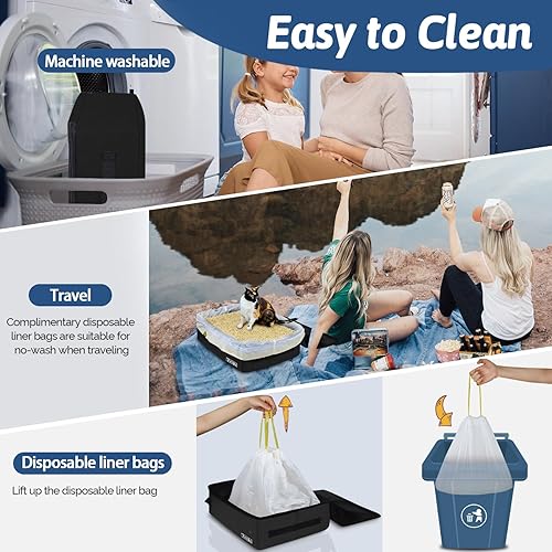 Miniatura 5 de Arenero portátil para gatos de viaje de Petskd con tapa y 10 bolsas desechables, a prueba de fugas y plegable, artículos de viaje esenciales