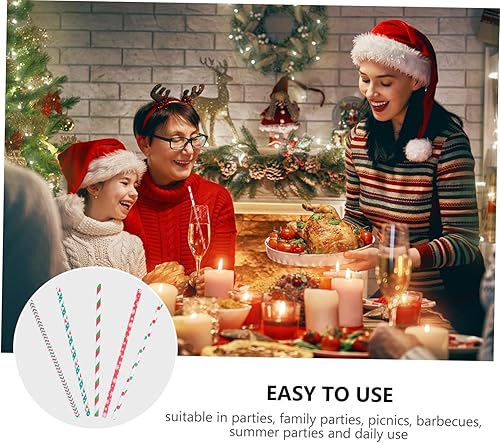Miniatura 7 de NOLITOY 250 pcs drinks Christmas kraft paper supplies Christmas paper banquet dessert straw Christmas Pattern Straw Drinking Straws disposable paper