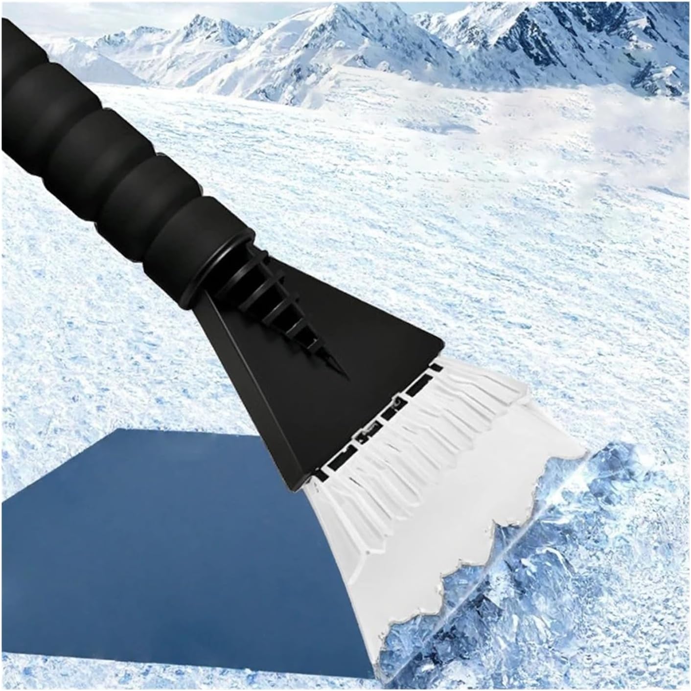 3-in-1 Car Ice Scraper Snow Brush Windshield Winter Snow Remover Tool Ice Breaker Quick Clean Window Extended Sponge Handle(Red)