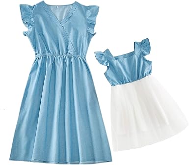 Denim Ruffles Tutu Dress Sleeveless Mom 