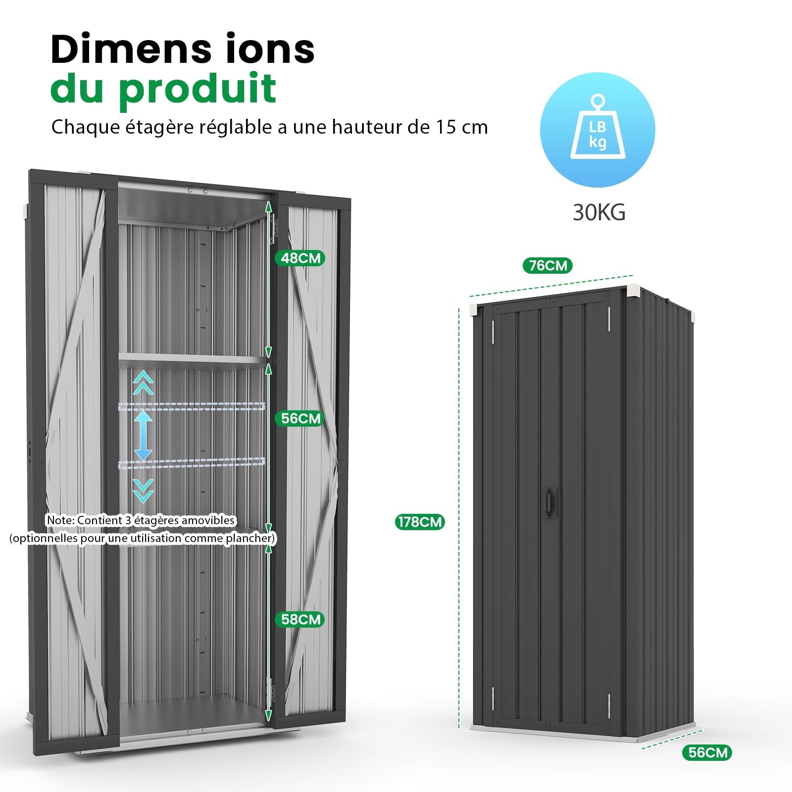 YODOLLA Armoire de Rangement Extérieure à 3 Niveaux,Abri de Jardin Métal