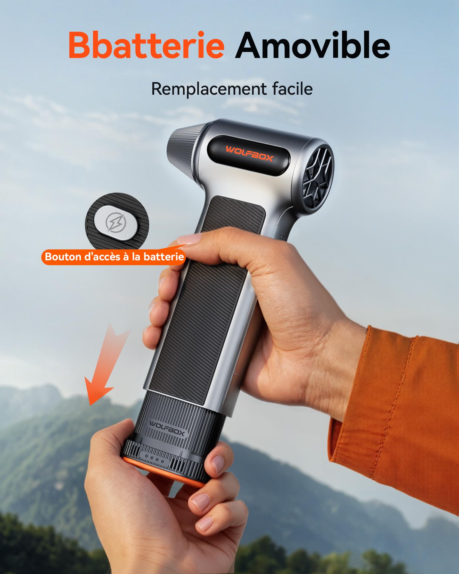 WOLFBOX MF200 Souffleur Air Comprimé avec Batterie Amovible, Mini Souffleur Sans Fil Puissant 3 Vitesses, Souffleur PC Dépoussiérant pour Clavier, Voiture, Maison
