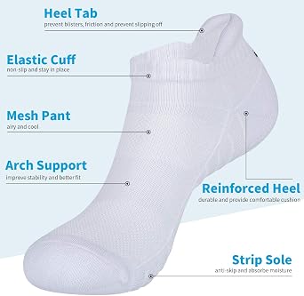 Benirap Trainer Socks Men Women, 6 Pairs Anti Blister Ankle Socks Cushioned Running Socks Breathable Cotton Socks for Waking Hiking Cycling Sports Work