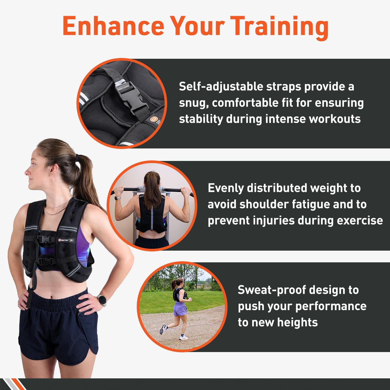 Body Sport Gewichtsweste, 9 kg. Verstellbare Fitnessweste für Krafttraining, Laufen, Gehen und Ausdauertraining