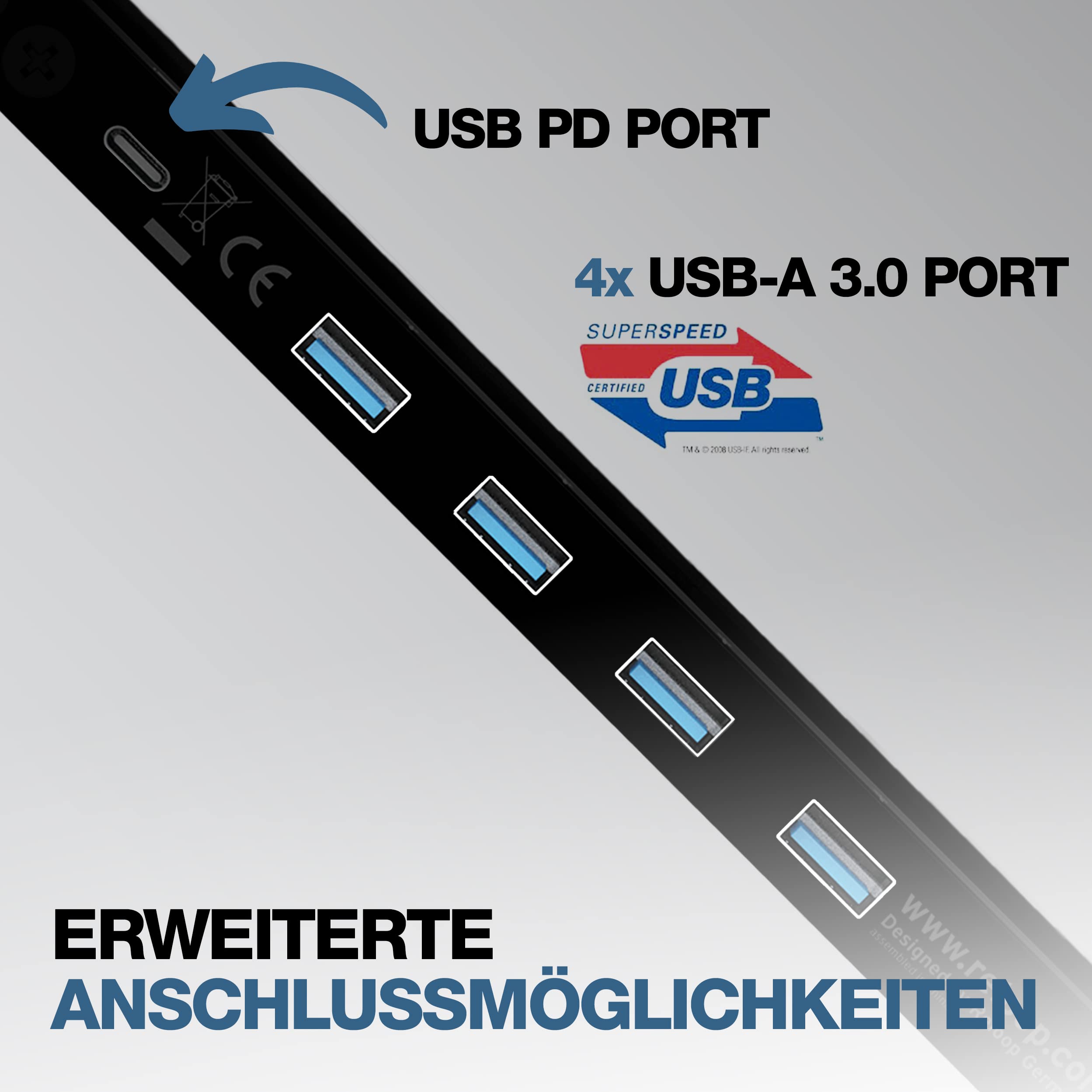 Reloop Stand Hub innovative Kombination aus Laptop-Ständer & fortschrittlichem USB-C-Hub mit PD-Unterstützung mit flexibler Aufbauweise mit 6 Positionen