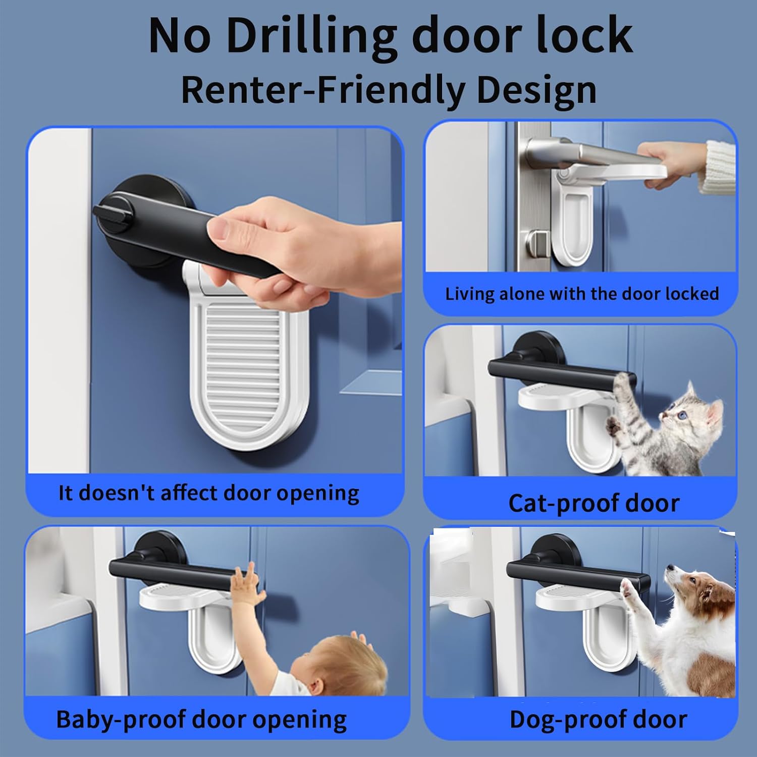 Portable Door Lock Home Security - Dual-Locking Mechanism,No Drilling Installation,Extra Wide Adhesive for Apartment,Hotel Use | Indoor/Outdoor Safety Device for Women & Families（1-Pack ）