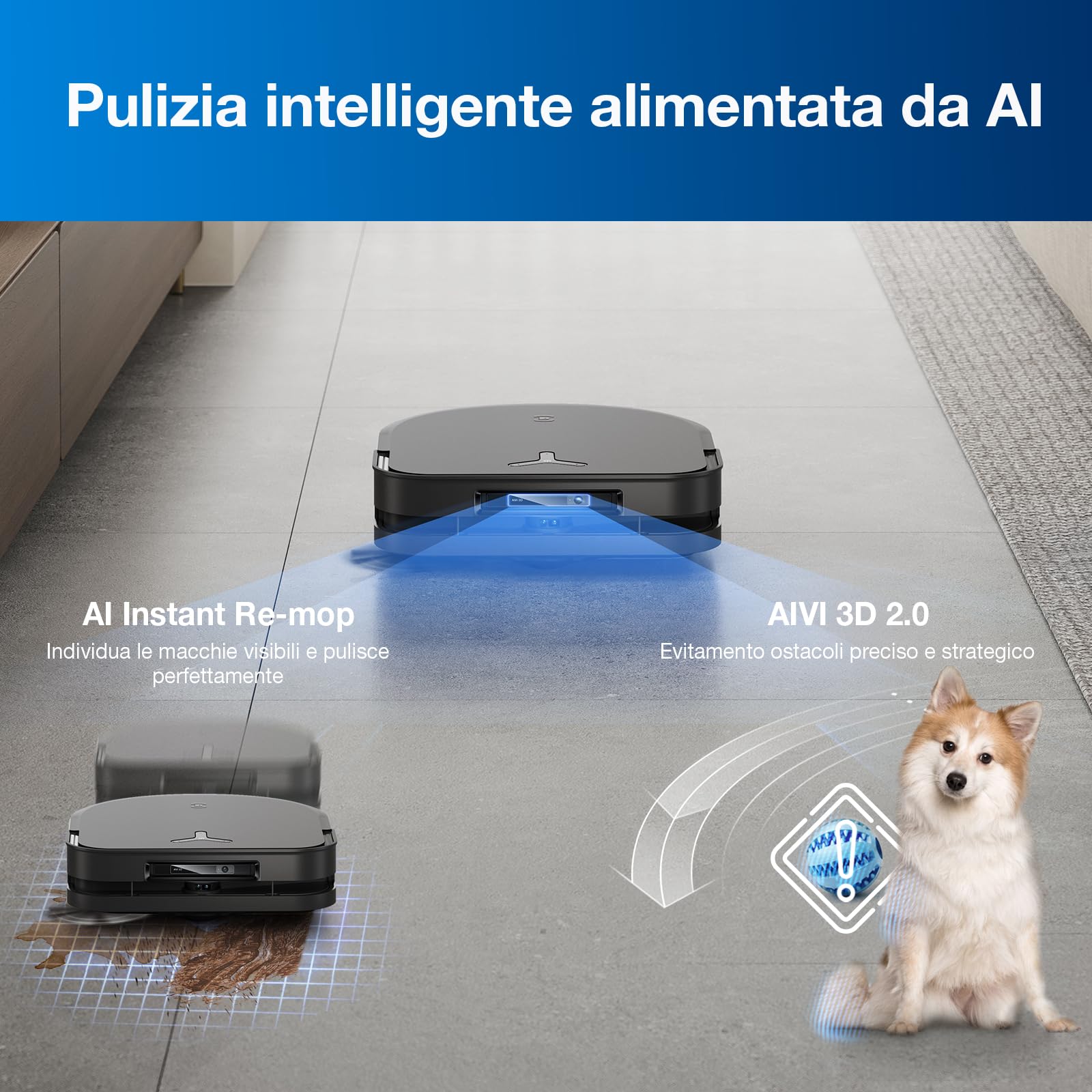 ECOVACS DEEBOT X5 PRO OMNI Robot Aspirapolvere Lavapavimenti, 12800Pa, Progettazione Antigroviglio, TruEdge™ Adaptive Edge Mopping, Lavaggio con Acqua Calda a 70°C, AINA 2.0 Navigazione Intelligente