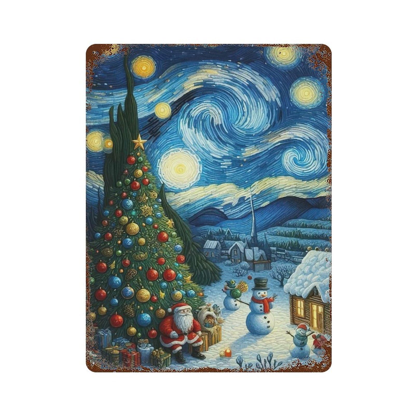 Starry Christmas Night Rusty Metal Tin Sign 15.7"x11.8", for Basement, Hobby Room And Garage Decor, Retro Wall Decor