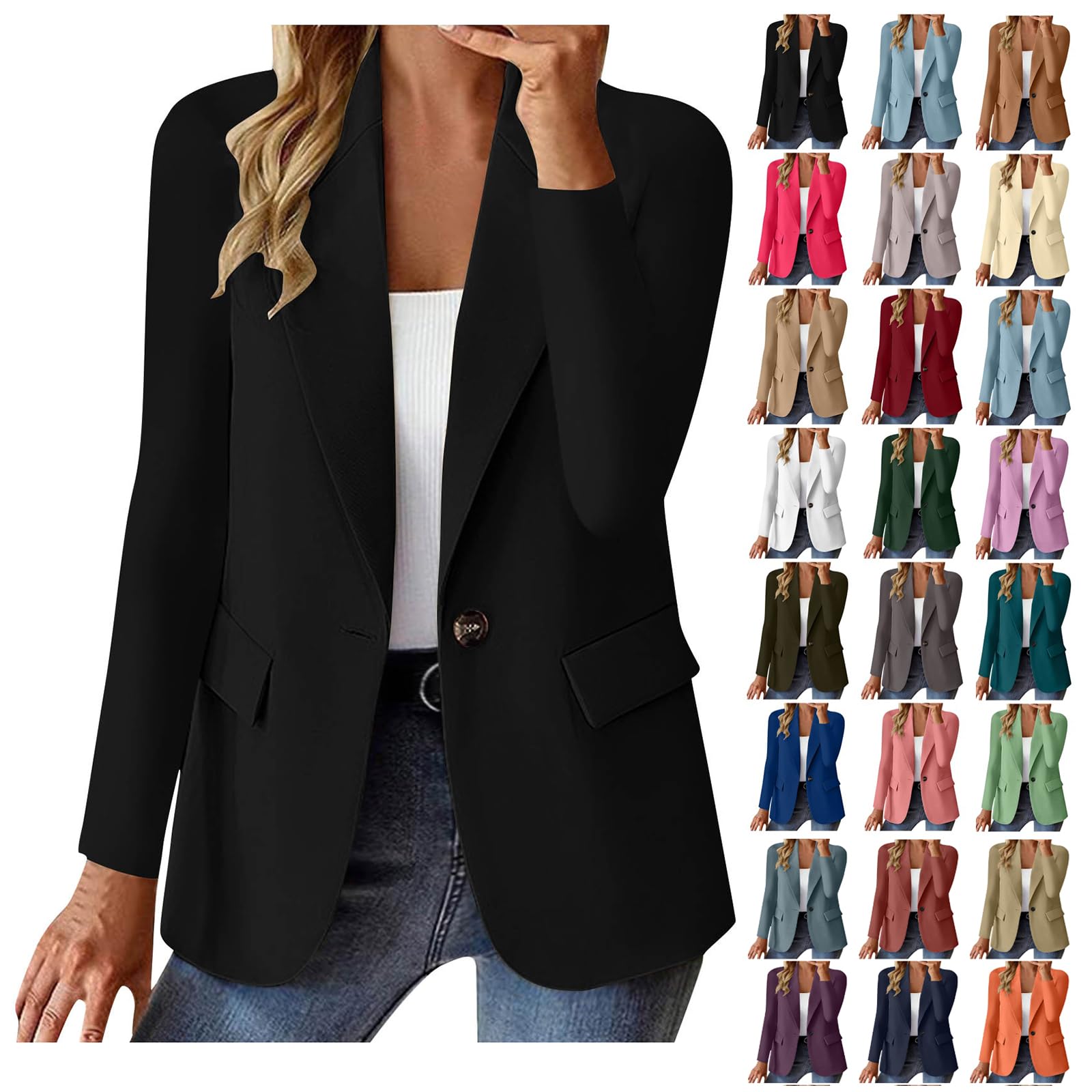Womens Blazer Business Casual Open Front Long Sleeve Blazer Fully Lined Suit Jacket Work Office Professional Clothes