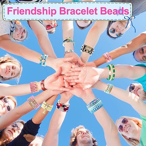 Miniatura 10 de JMUQ Kit de fabricación de pulseras de 14 hebras de cuentas de arcilla azul, 5500 cuentas Heishi de arcilla polimérica plana para pulseras de