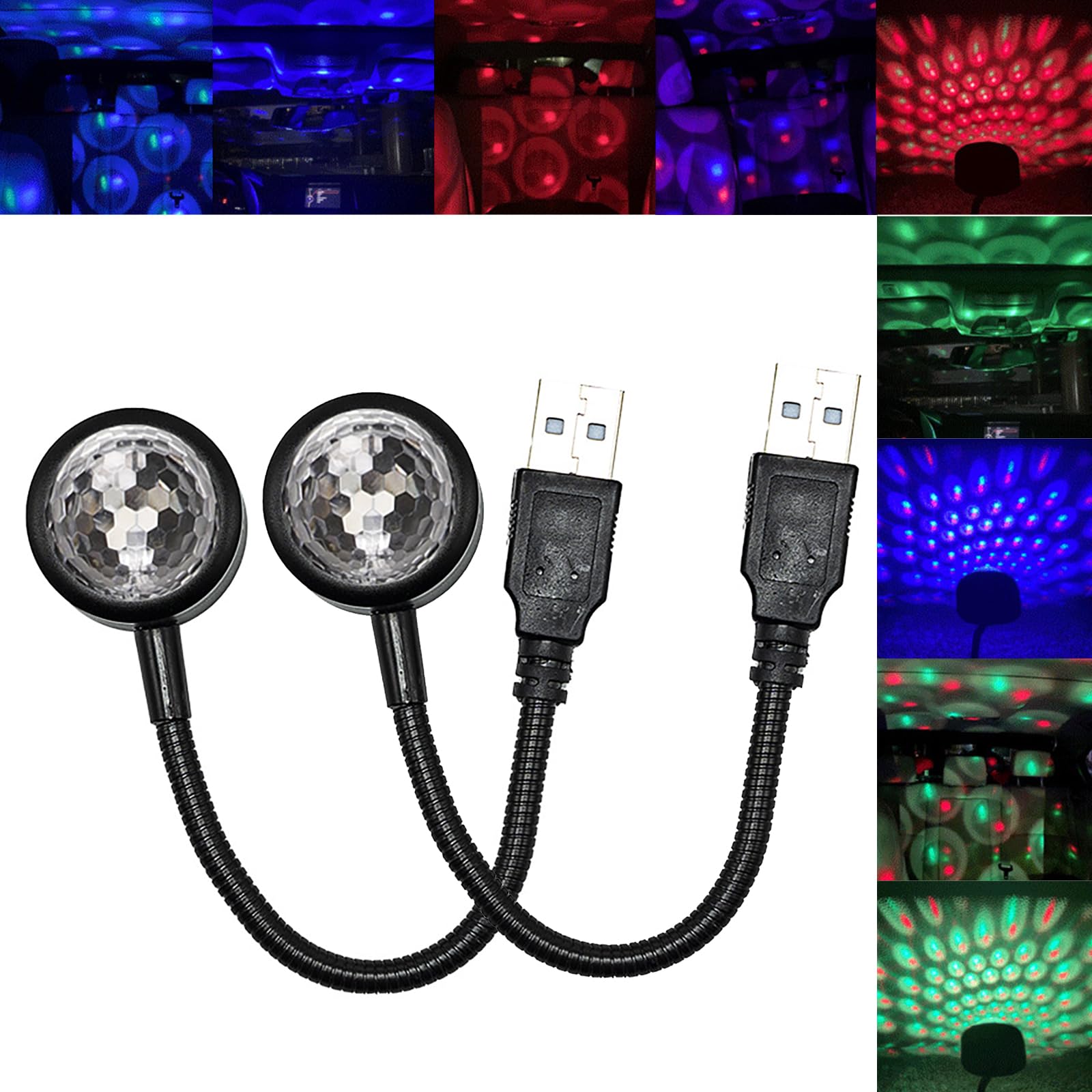 Pack-2 Car Atmosphere Lights, Round-Shaped Car Roof Starry Sky Light, Durable Projector Lamp, Universal Automobile Products, for Most Cars, Trucks and Vans (Multicolored)