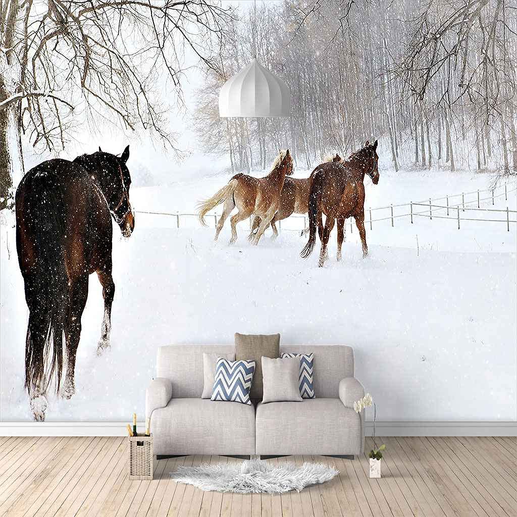 Papier peint panoramique 3D cheval blanc pour salon moderne 250x175 cm
