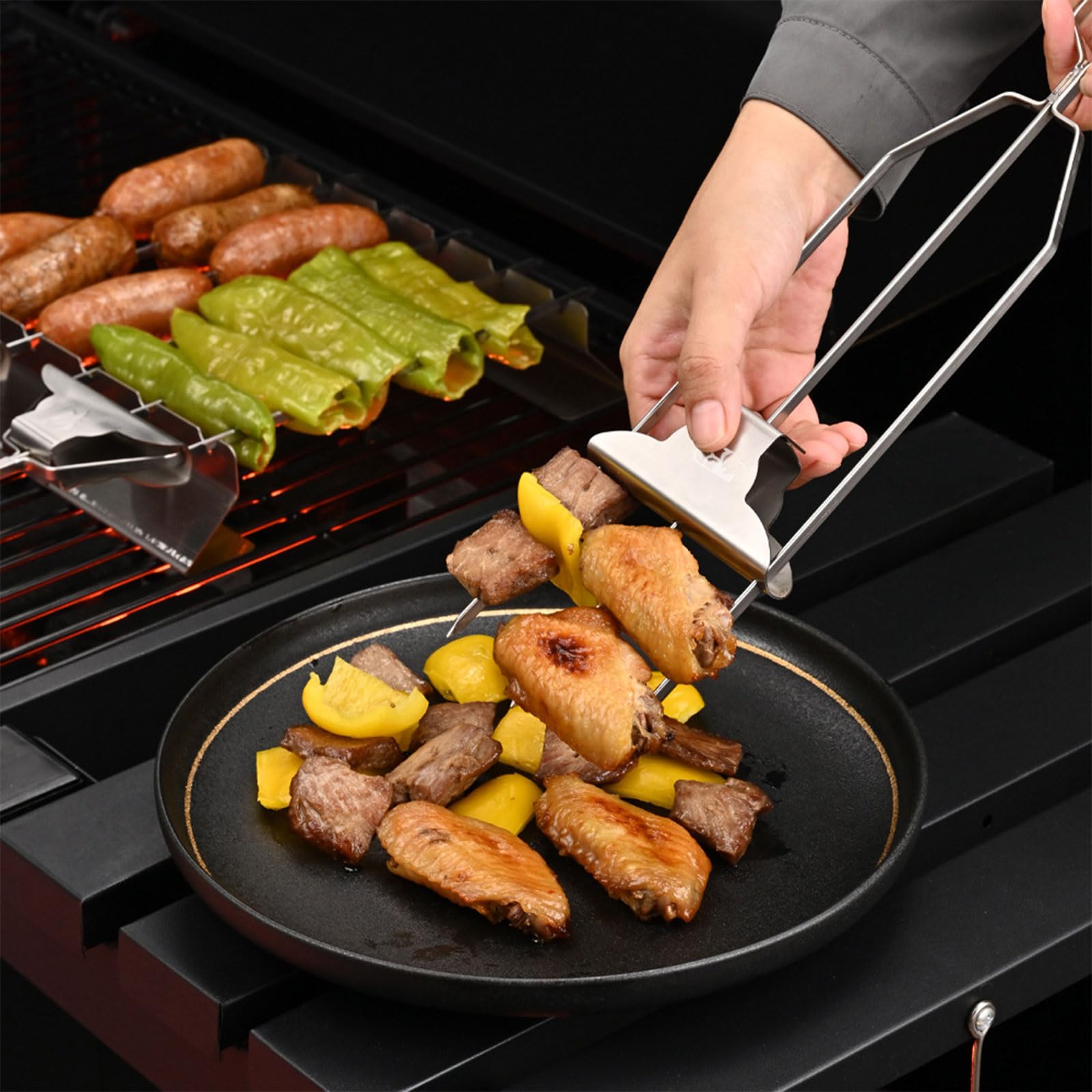 Set forchette per Barbecue Multiuso in Acciaio antiruggine con Attrezzatura per Grigliare con Manico esteso per Un Facile ribaltamento e Presa Comoda Attrezzatura da Cucina da Campeggio