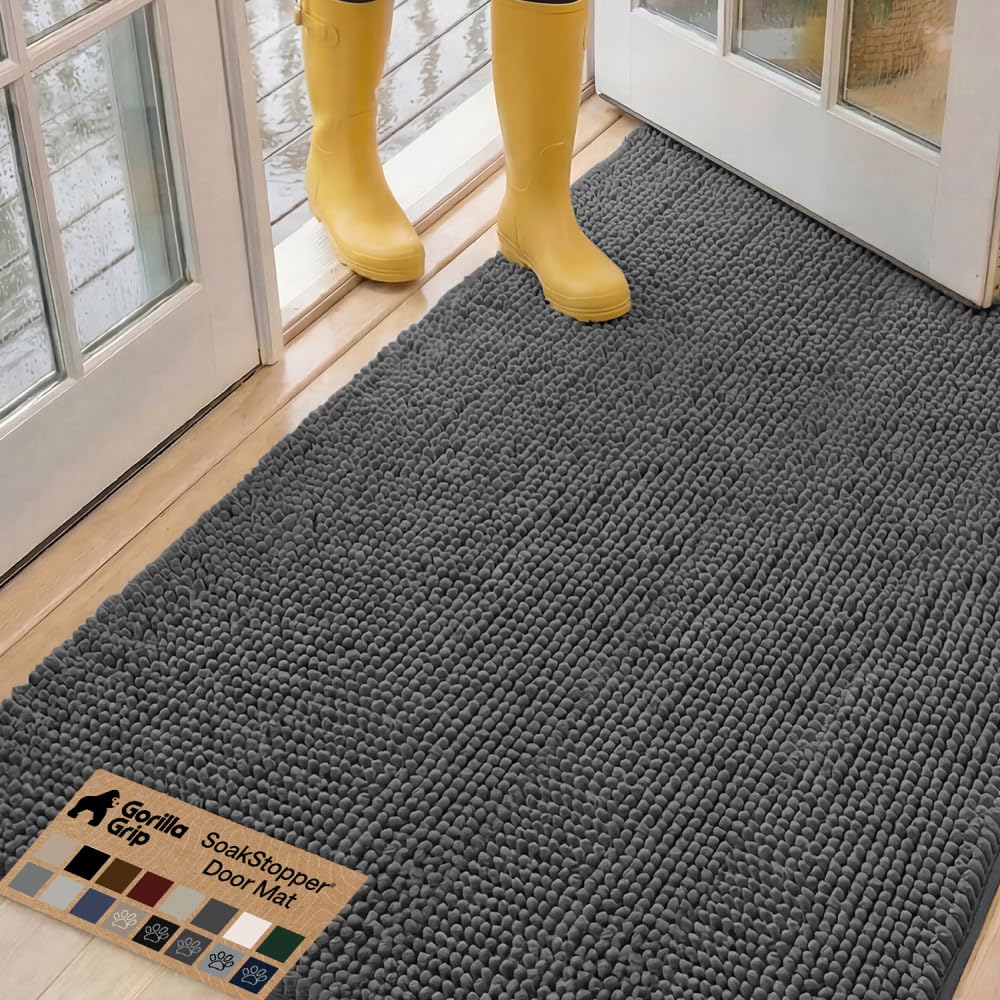 GORILLA GRIP SoakSTOPPER Dog Door Mat, Machine Wash and Dry, 60x36 Charcoal
