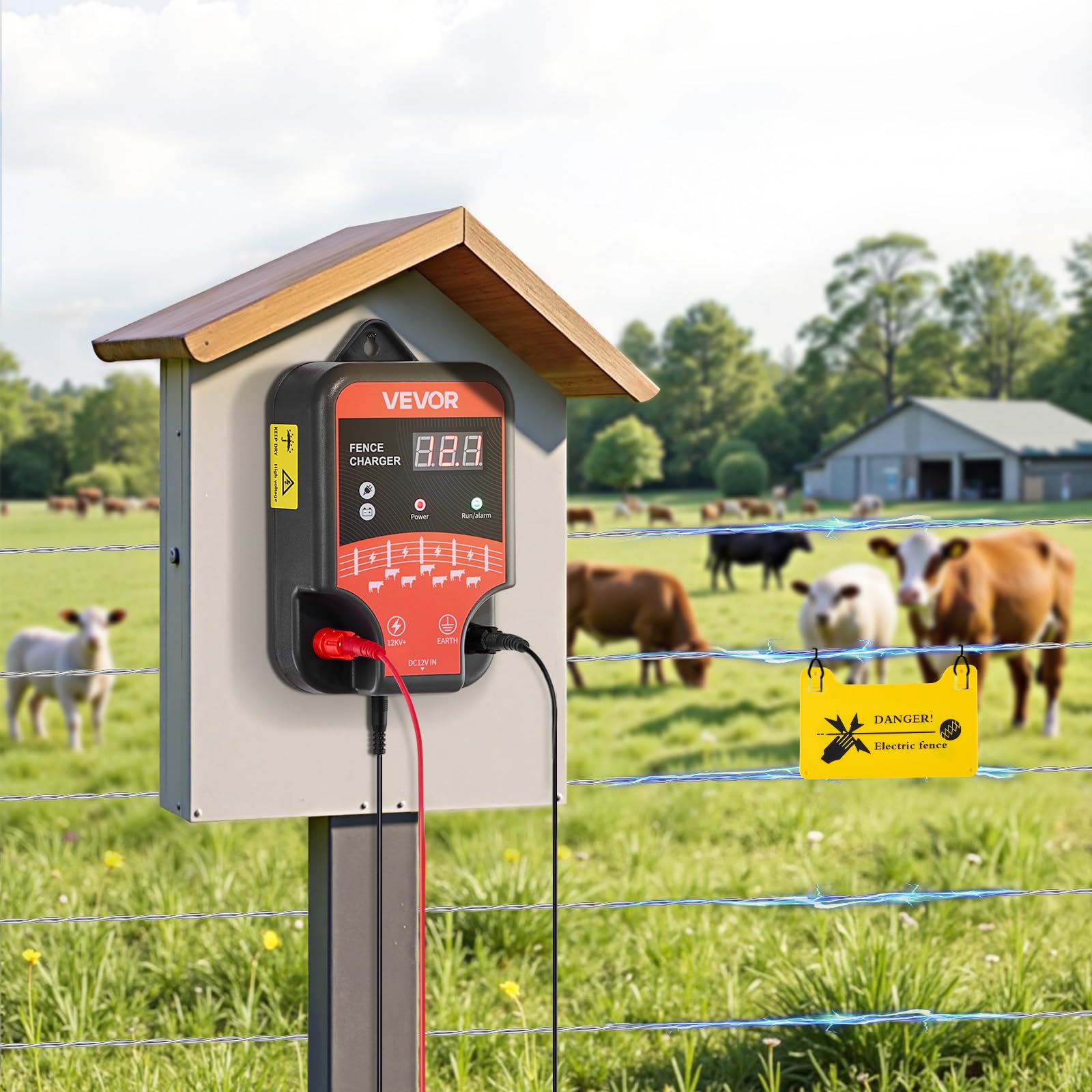VEVOR Ładowarka do ogrodzeń elektrycznych, 10 kV, 3 J, ogrodzenie elektryczne AC/DC z wyświetlaczem LED, zapobiega przedostawaniu się dzikich zwierząt do drobiu hodowlanego