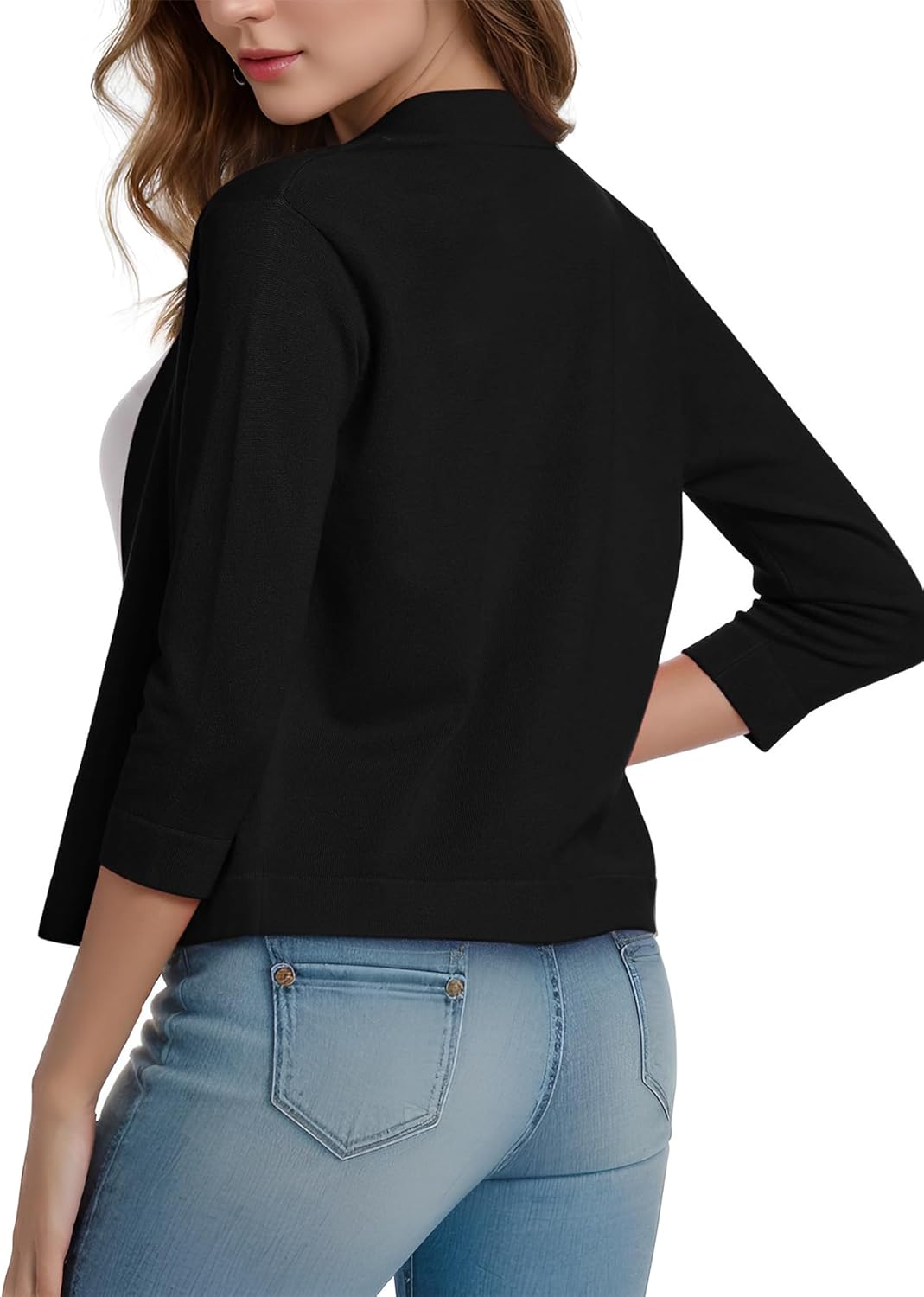 Women's 3/4 Sleeve Open Front Cropped Cardigan Sweater Elegant Shrug for Dresses & Jeans - Image 5