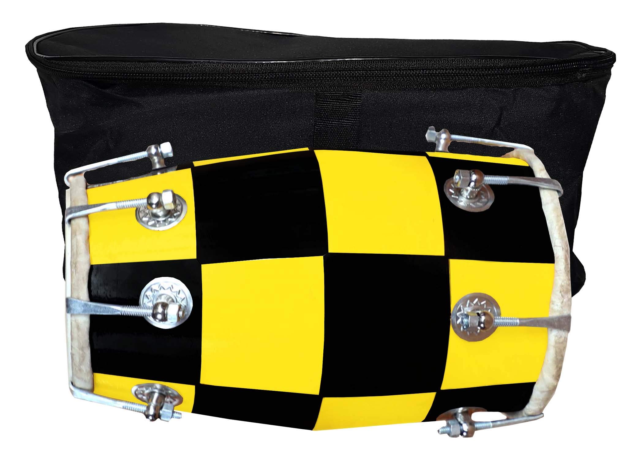 GT manufacture Handmade Wooden 14'' Baby Dholak Nut & Bold Dholak with Cover & Beautyfull chack desine01 (Yellow)