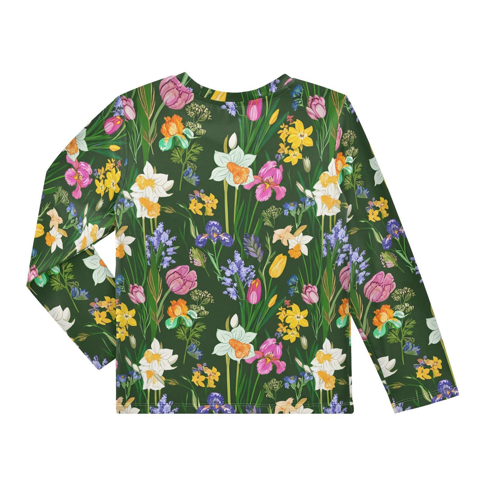Tulips Iris Daffodils Green Rash Guard Shirt for Boys Sun Protection Shirt for Beach Pool Sport UPF50+ 5-6T