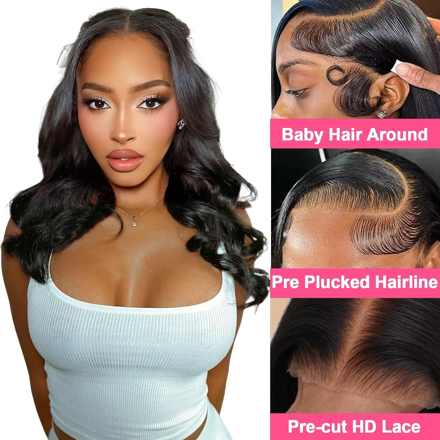 20 Inch Glueless Wig Human Hair Pre Cut Wear and Go Pre Plucked 5x5 180% Density Body Wave Lace Front Human Hair Wigs for Black Women Natural Black Color - Image 2