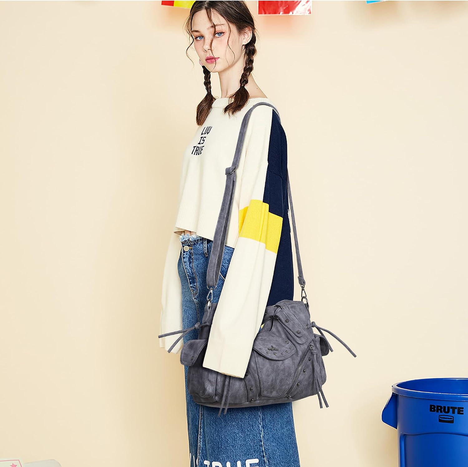 Angel Kiss Hobo Bag for Women Retro Leather Purses and Handbags Roomy Soft Ladies Satchel Bags with Crossbody Strap