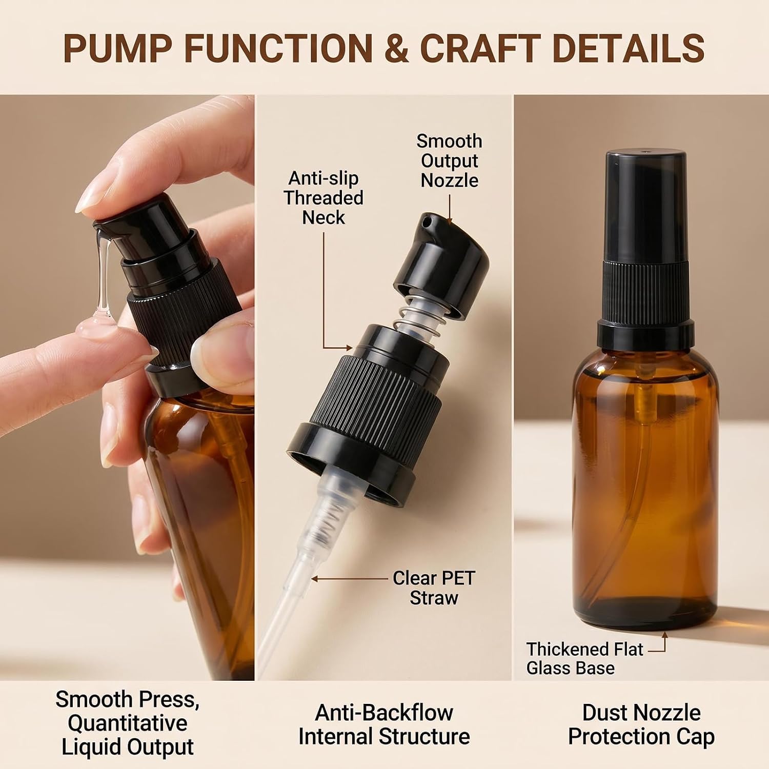2Pcs 3.4oz/100ml Amber Glass Lotion Pump Bottles