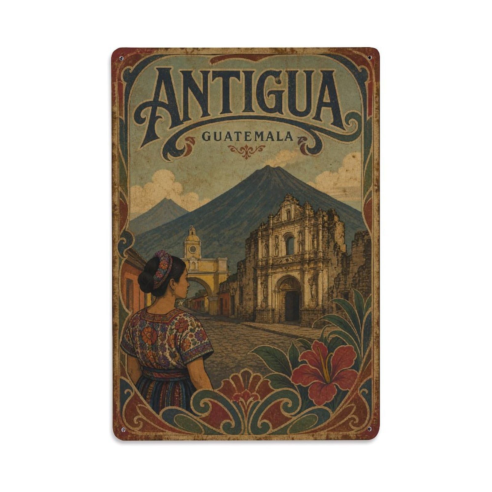 Metal Tin Sign Vintage Travel Guatemala Antigua