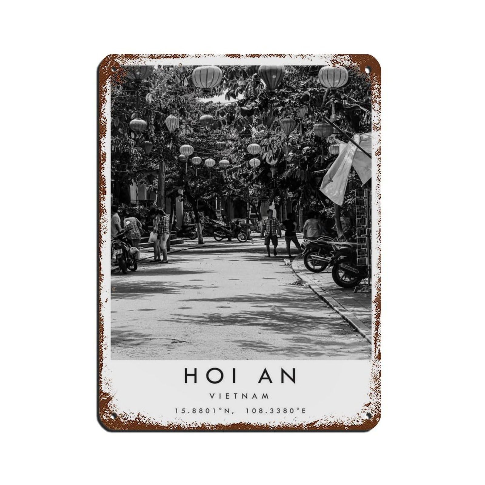 Hoi An Travel, Black And White Travel Retro Poster Metal Tin Sign Chic Art Retro Iron Painting Bar People Cave Cafe Family Garage Poster Wall Decoration 12x16inch(30x40cm)