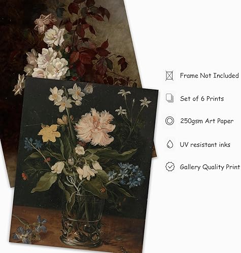 Miniatura 2 de Whaline 6 impresiones artísticas oscuras de galería botánica oscura para decoración de pared de academia oscura, peonía, pintura al óleo, póster