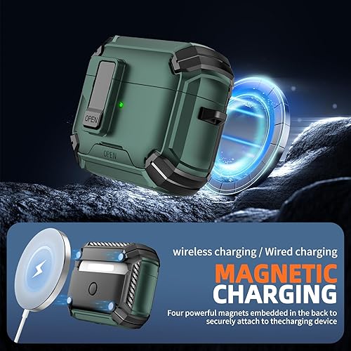 Miniatura 6 de Inesore Funda compatible con AirPods Pro de 21 generación con soporte para teléfono y kit de limpieza, compatible con MagSafe, bloqueo automático