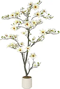 6FT Faux Magnolia Plants Artificial Flower Trees Fake Plants For Yard Patio Home Office Arrangement Decor Indoor Outdoor Artificial Magnolia Tree Inc. 180 Realisc Flowers Vivid Leaves Mosses White Pot