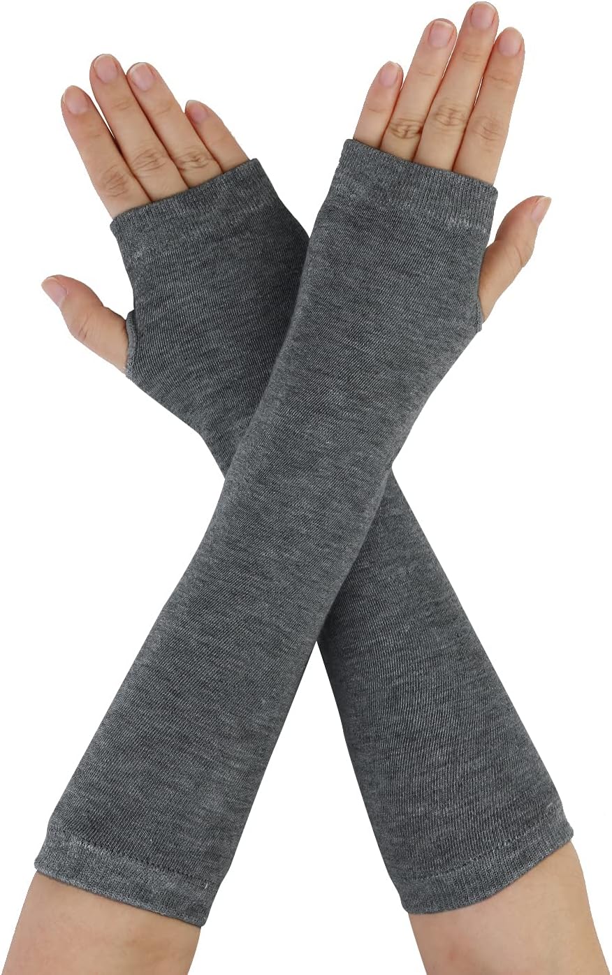 uxcell Women Winter Stripe Pattern Elbow Length Fingerless Thumbhole