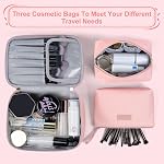 MAANGE Makeup Bag Waterproof Travel Cosmetic Bag PU Leather Cosmetic Pouch Portable Makeup Organizer Bag Large Capacity Toiletry Bag Multifunctional Storage Make Up Bag for Women (Pink, 3Pcs)