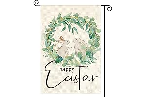 AVOIN colorlife Happy Easter Laurel Wreath Bunny Garden Flag 12x18 Inch Double Sided Outside
