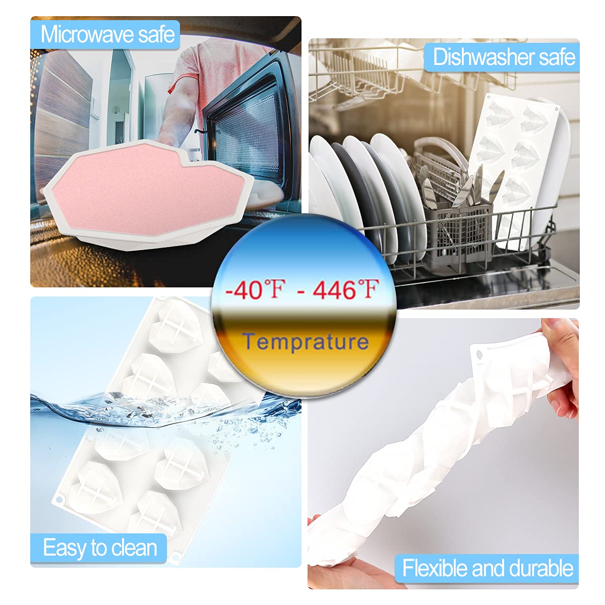 Moule en Silicone, Moules en Silicone pour Bonbons et Chocolats, Forme de Coeur Moule en Silicone Antiadhésif, Les Moules 3D en Silicone Sont Multifonctionnels et Résistants Aux Hautes Températures