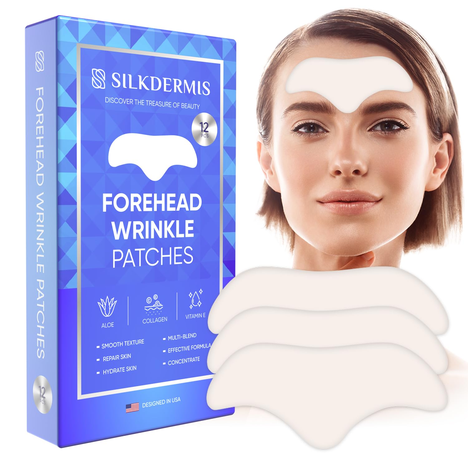 Forehead Wrinkle Patches and Smile Line: Anti-Wrinkle Patches with 12 Pcs of Forehead and 12 Pairs of Smile Line Patches (Blue 12)