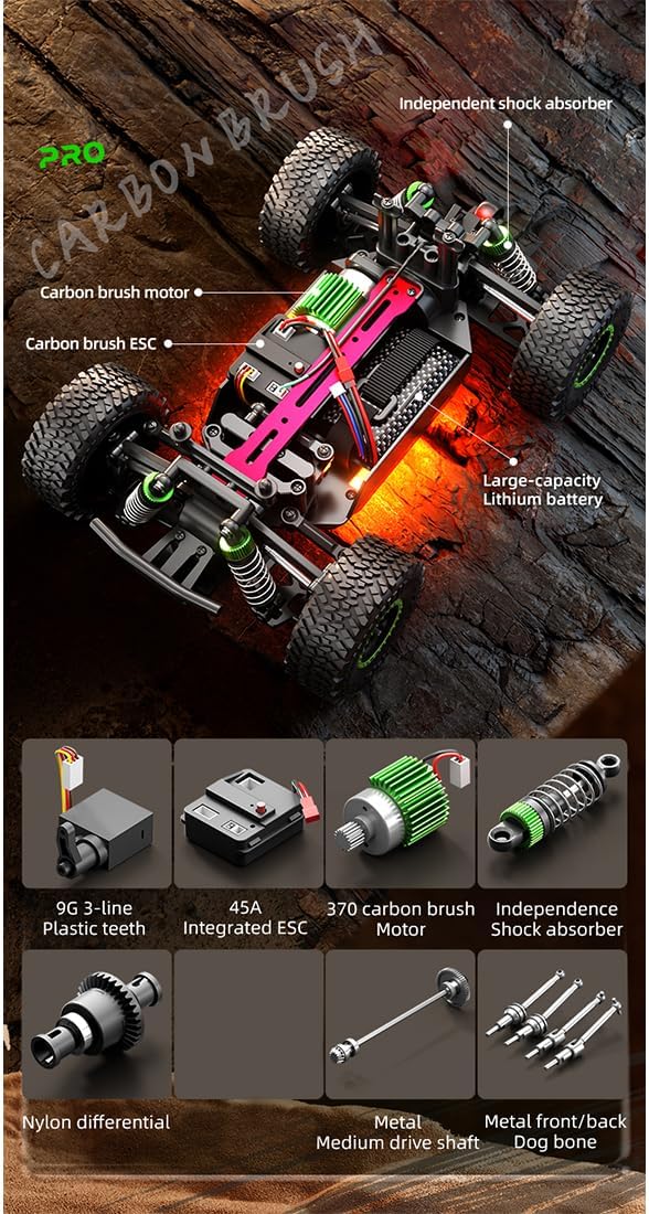 1/20 Brushed 4X4 RC Rock Crawlers for Adults, SG202-MAX Off-Road Remote Control Monster Truck with LED Lights & Metal Chassis, All Terrain High Speed RC Car Gift