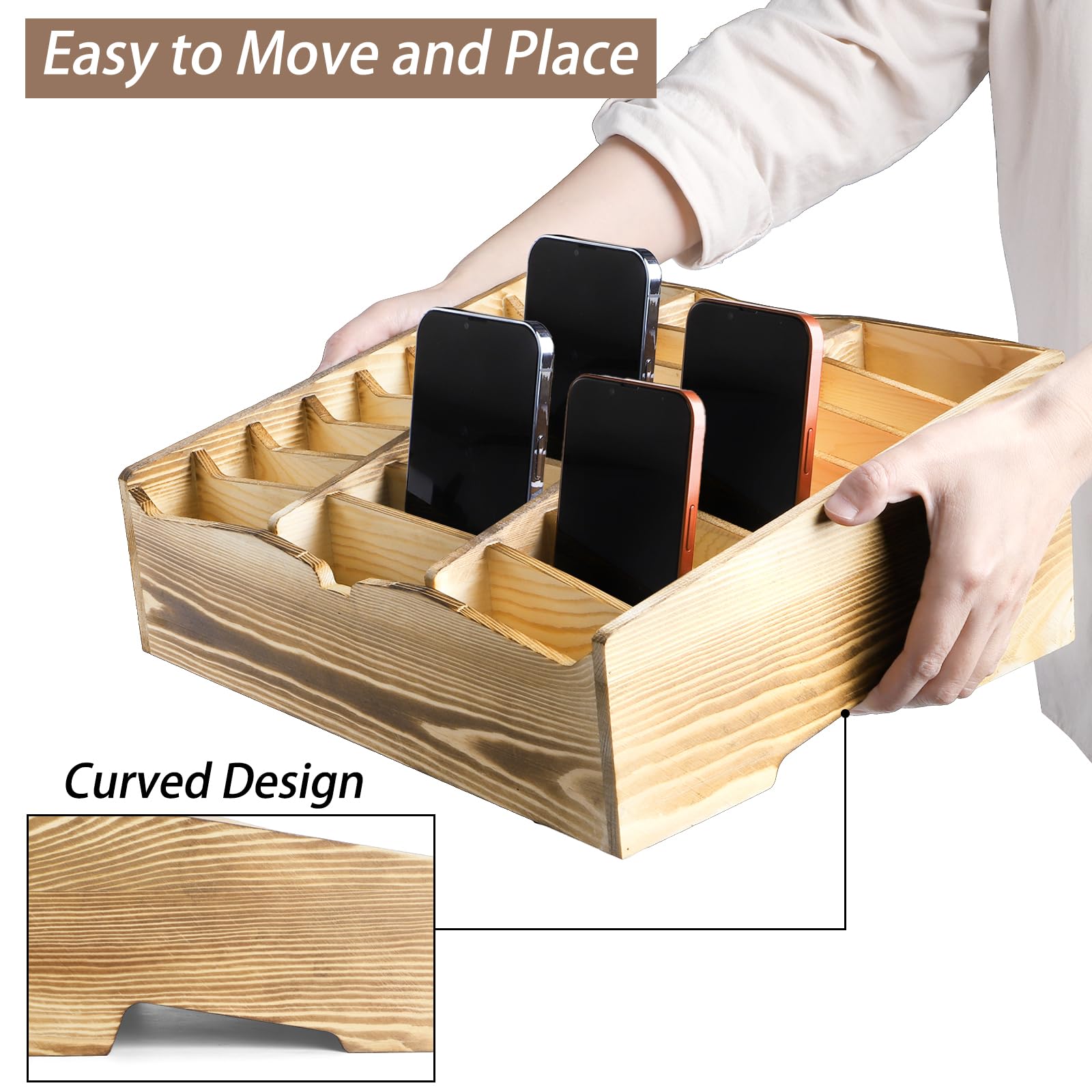 Snapklik.com : 24 Grid Wooden Cell Phones Storage Box, Desktop Mobile ...