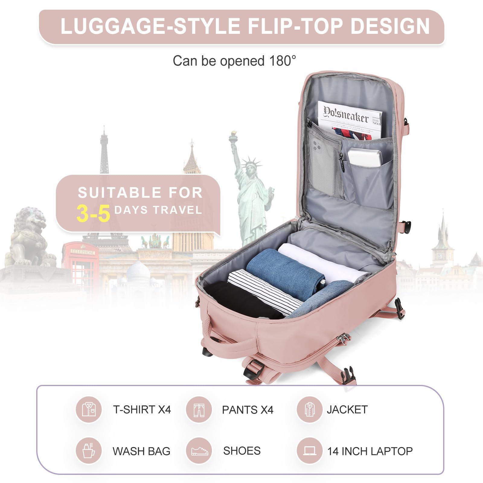 HPLQQ Zaino Bagaglio a Mano Ryanair 40x20x25 Zaino Aereo Borse da Cabina per Easyjet 45x36x20 Zaino da Viaggio donna, Borsa da Viaggio aereo Impermeabile Zaino Casual Porta PC