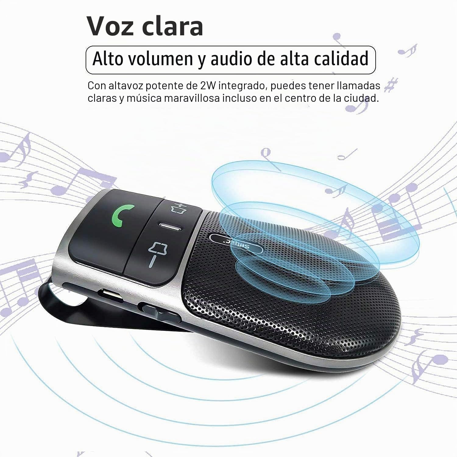 Manos Libres Coche 5.0,Soporte Siri y Asistente,Encendido Automático,Indicaciones de Voz,Música,Manos Libres Coche Bluetooth Conexión de 2 Teléfonos Simultáneamente con Clip de Visera-BC920SA