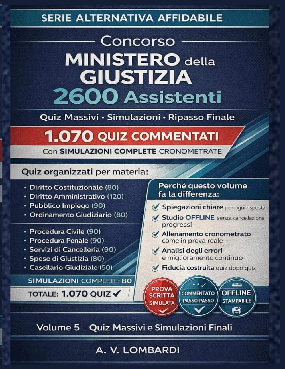 Concorso Ministero della Giustizia 2600 Assistenti: 1000+ Quiz Commentati, Simulazioni Prova Scritta, Schemi di Ripasso – Offline Stampabile No Cancellazioni Progressi (Vol. 5 )