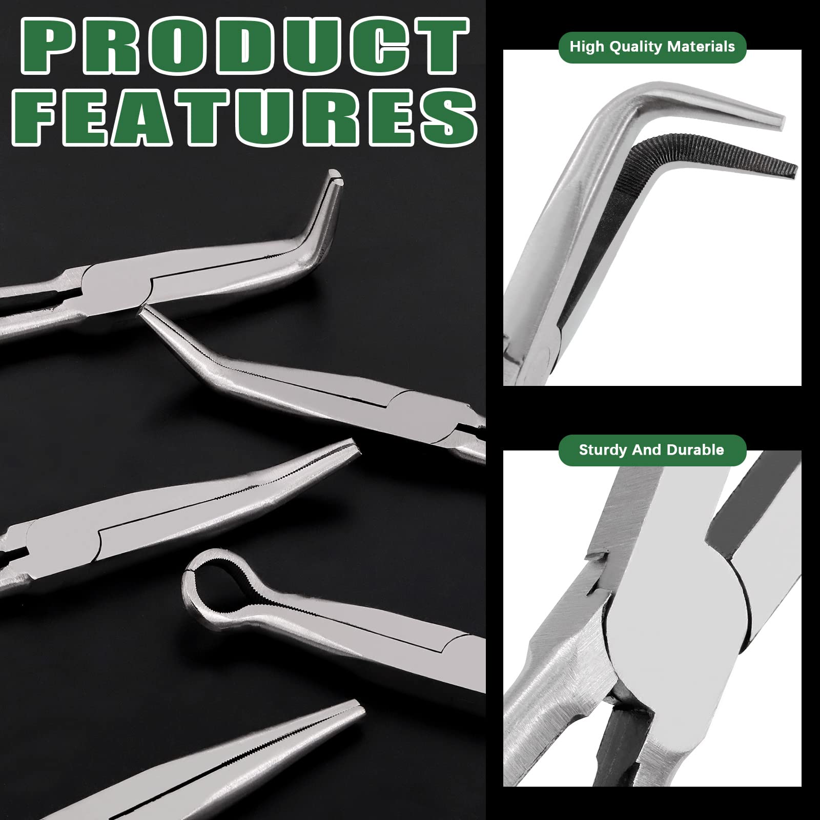 Keadic 5 Pcs 11" Long Needle Nose Pliers Set With Storage Bag Including Straight, 25 Degrees, 45 Degrees, 90 Degree Angle And Long Reach Circle Pliers For Auto Repair, Jewelry Making, Needle-Nose - View #2