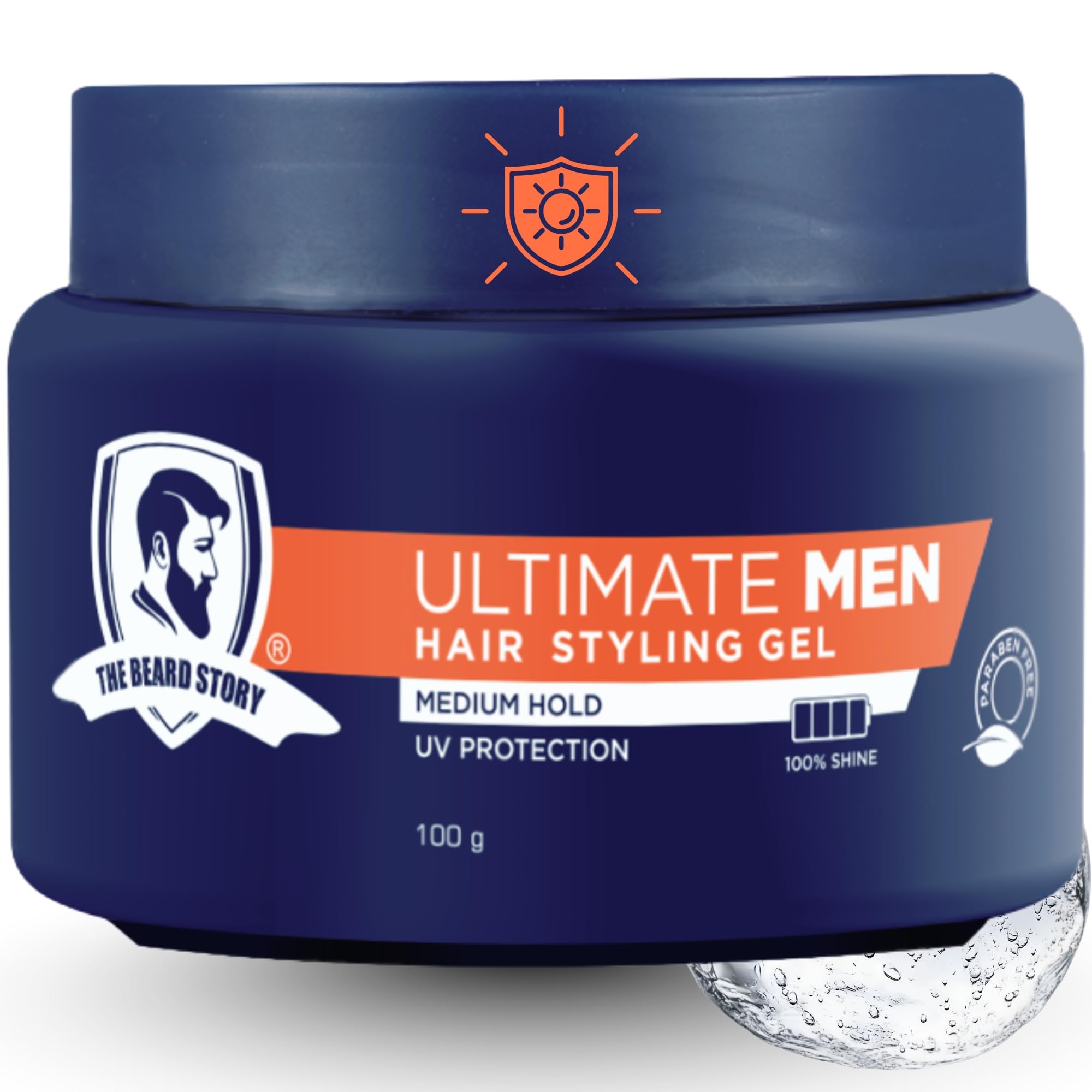 The Beard Story Hair Styling Gel for Men | For Frizz-Free UV Protection Long Lasting Shine for Straight Wavy or Curly Hair | Non-Sticky Men Grooming | 100g (Medium Hold)