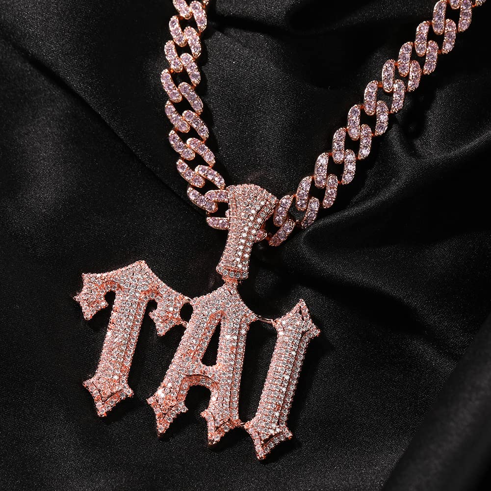 Collar con Nombre Personalizado Colorido Diamante Simulado Iced Out Cadena para Hombres Hip Hop Collar de Letras Personalizado Chapado en Oro de 18K Colgante de A-Z Nombre con Cadena de Tenis