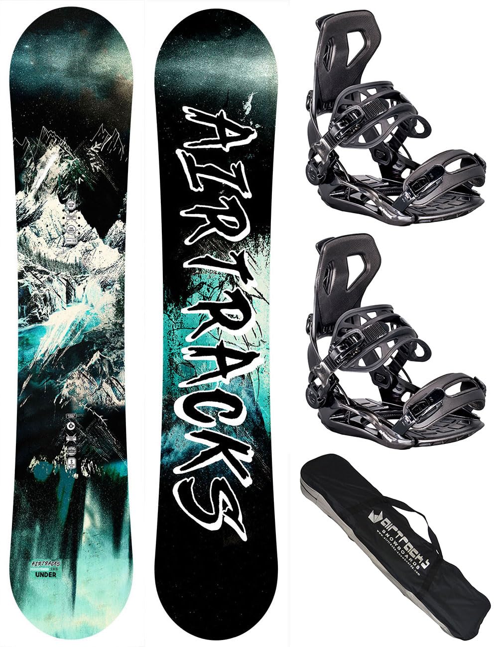 AIRTRACKS Snowboard Set/Pack/Planche Under Wide Zero Rocker + Fixations Master + SB Sac / 156 159 163 165 cm