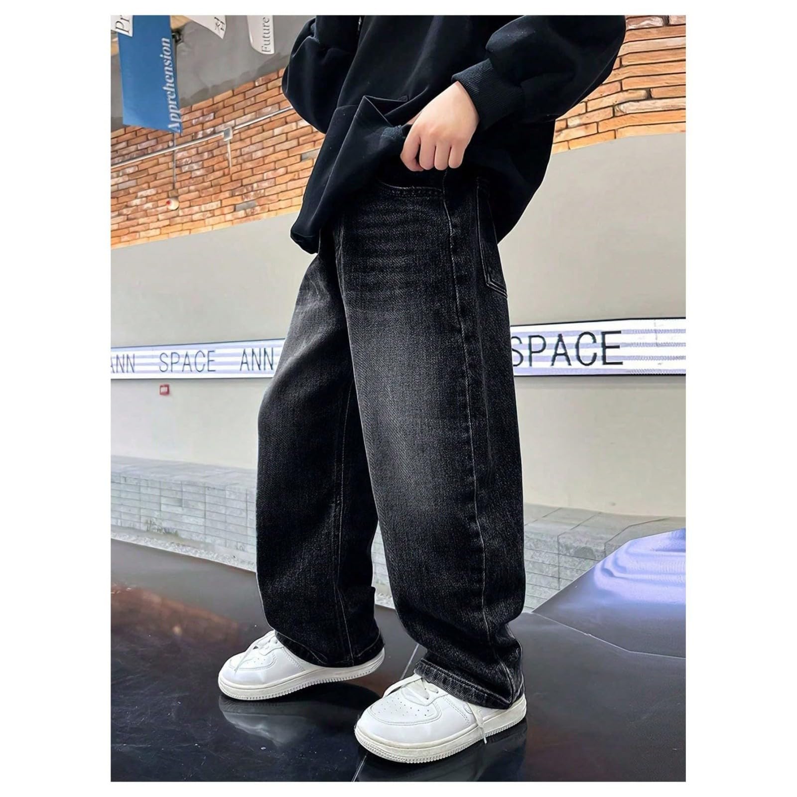 Mode Baggy Jeans Jungs Straight Jeanshose mit Elastischem Bund Kinder Denimhose Loose Fit Cargohose Hosen Jungen Jeans Jungen 158 164