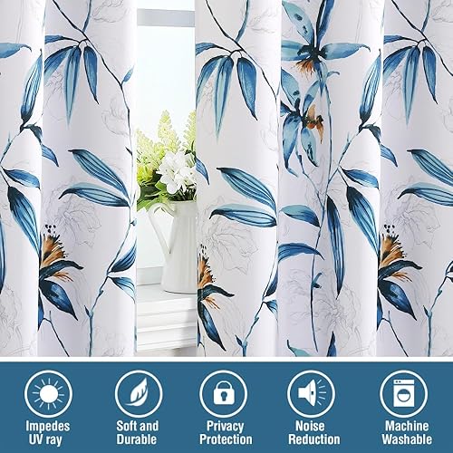 Miniatura 7 de H.VERSAILTEX Cortinas 100% opacas de 63 pulgadas de largo, juego de 2 paneles impresos, cortinas con aislamiento térmico para dormitorio con forro