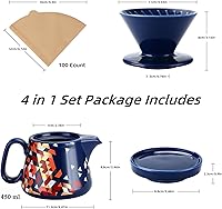 Vista 5 de Pour Over Coffee Maker, Ceramic Coffee dripper with 100 pcs V60 Paper Filter, Ceramic coffee Server with Lid, 15.5oz/450 ml, Suitable for 1-2 people